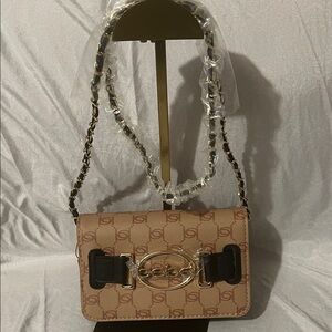 BEBE Beige and Black Designer Crossbody Bag New With Tags